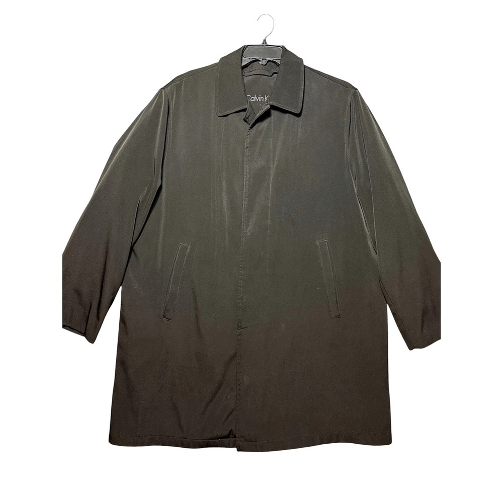 Calvin Klein Trench Coat Mens 42R Black Zip Out Liner Overcoat